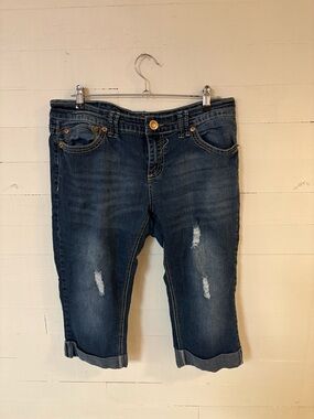 Ariya Jeans Distressed Denim Capri Cuffed Stretch Size 13/14